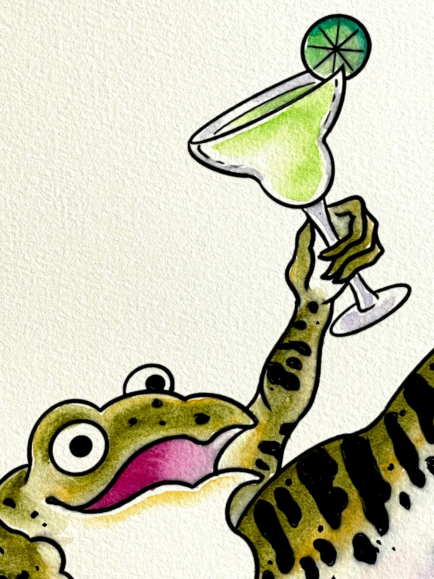 Margarita Frog - 15 x 10 Mixed Media Painting on Watercolor Paper