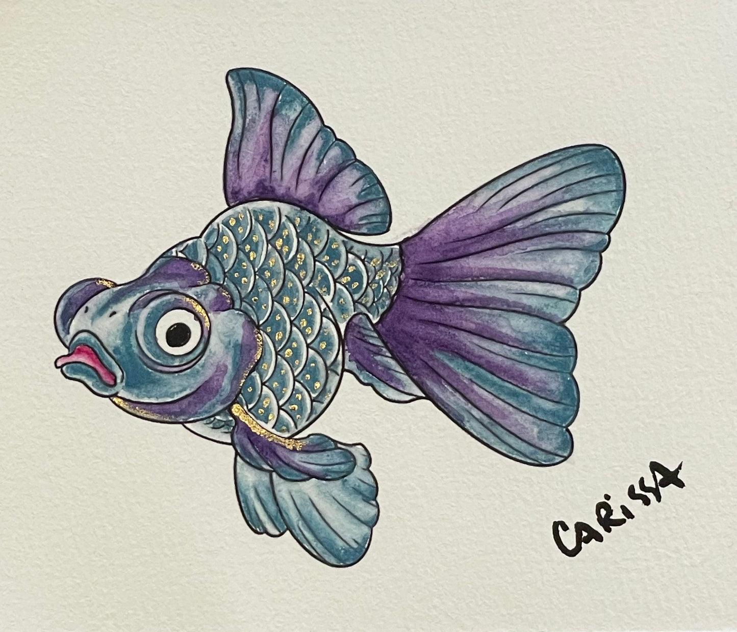 Fishy Fish - Purple and Blue, 4.25x5.25 Mixed Media on Watercolor Paper